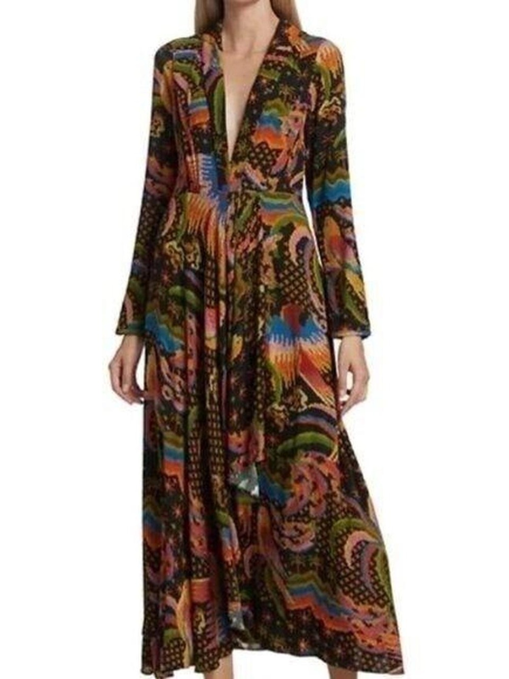 FARM Rio Black Macaw Island Abstract Midi Dress size Large NWT - Picture 11 of 12